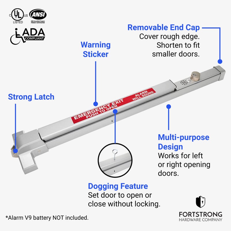 FORTSTRONG Alarmed Commercial Push Bar Exit Device - FH-1550A Panic Bar Loud Warning Strike Bar with Warning Stickers - UL Listed - Easy Installation - Image 3
